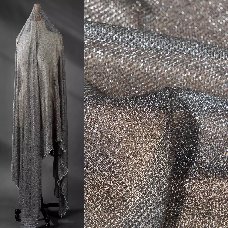 3D Printing On Fabric - Tissu gris clair métallisé extensible dans