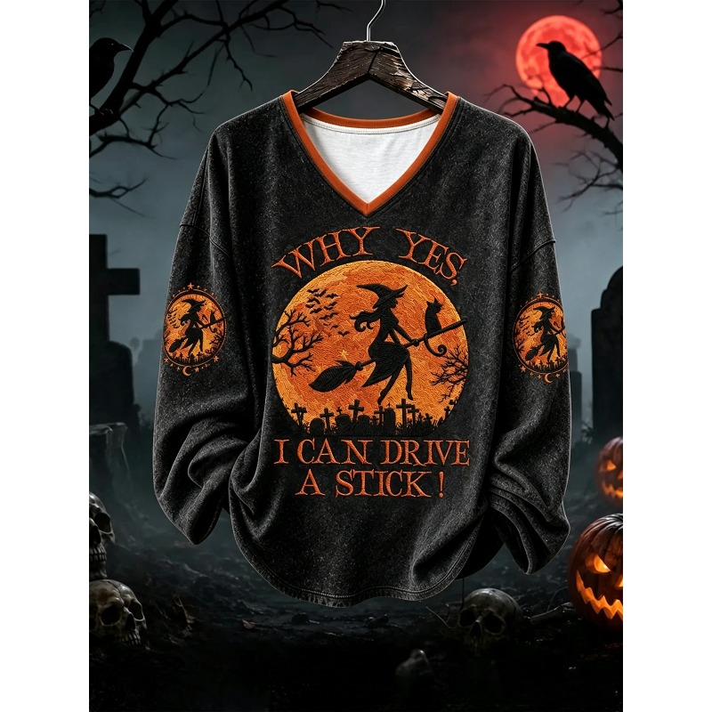3D Printing Quotes - T-shirt décontracté Halloween Sorcière Balai, imprimé